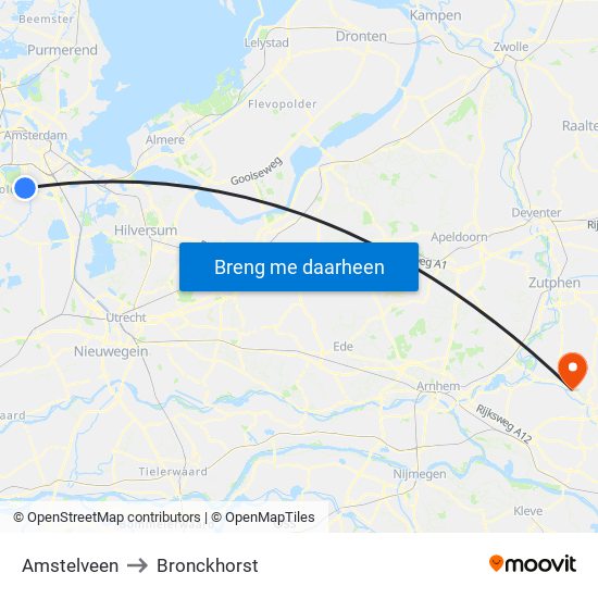 Amstelveen to Bronckhorst map