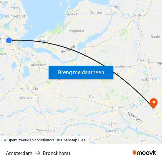 Amsterdam to Bronckhorst map