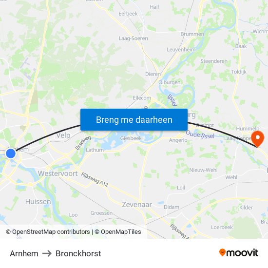 Arnhem to Bronckhorst map