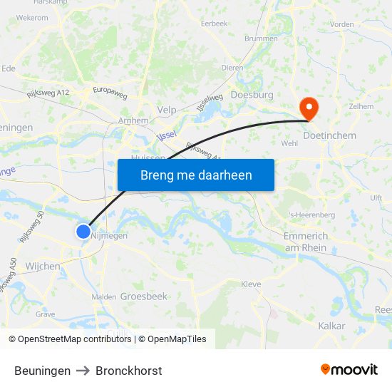Beuningen to Bronckhorst map