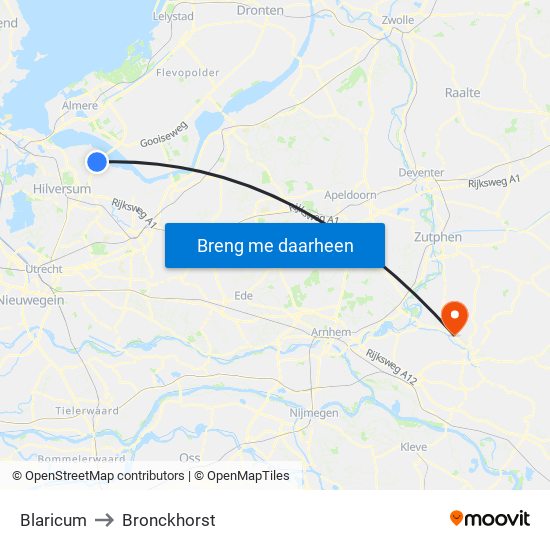 Blaricum to Bronckhorst map