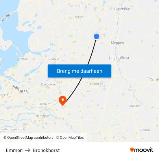 Emmen to Bronckhorst map