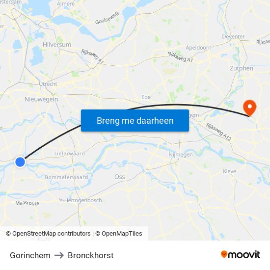 Gorinchem to Bronckhorst map