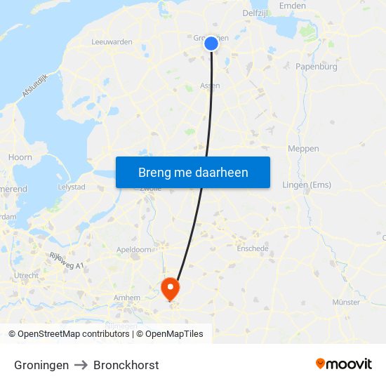 Groningen to Bronckhorst map