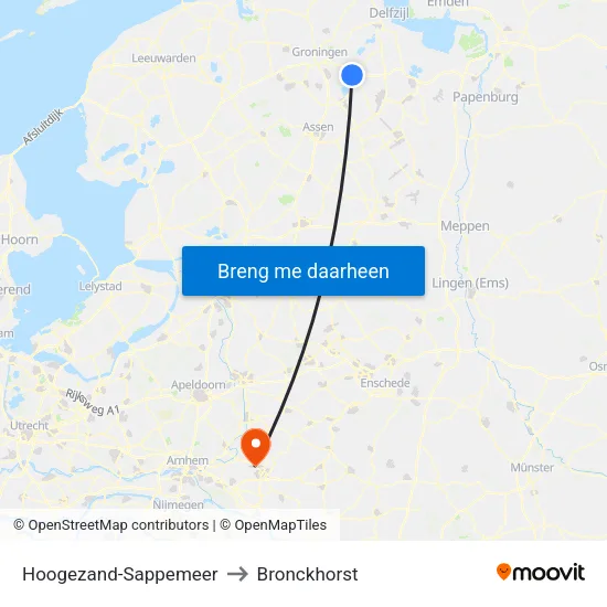 Hoogezand-Sappemeer to Bronckhorst map