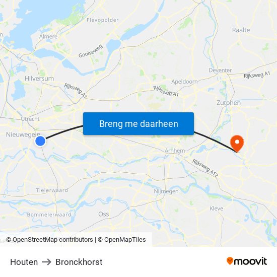 Houten to Bronckhorst map