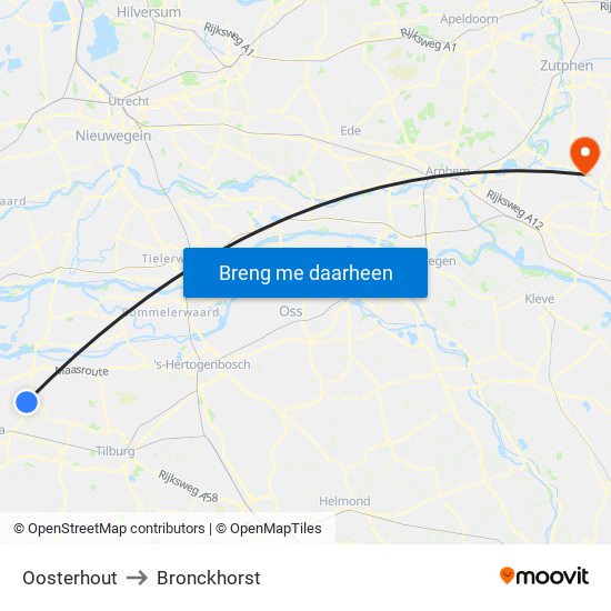 Oosterhout to Bronckhorst map