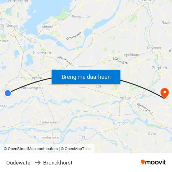 Oudewater to Bronckhorst map