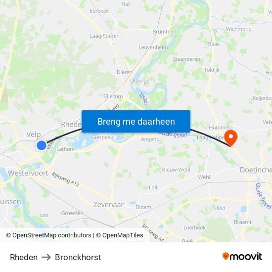 Rheden to Bronckhorst map