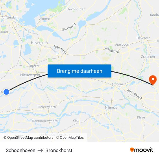 Schoonhoven to Bronckhorst map