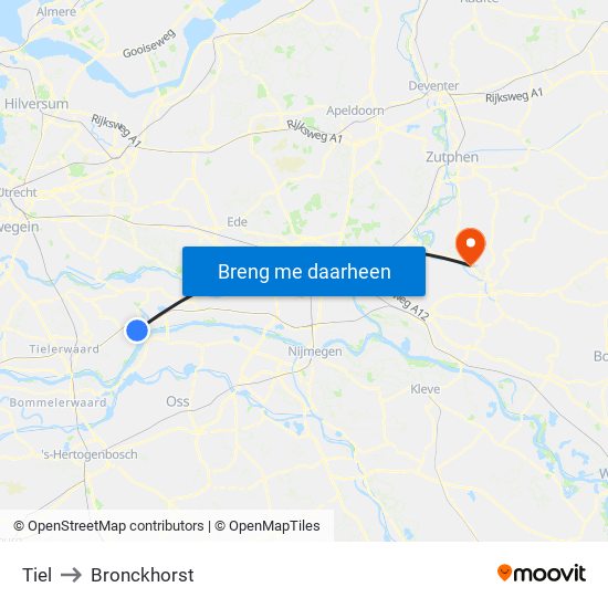 Tiel to Bronckhorst map