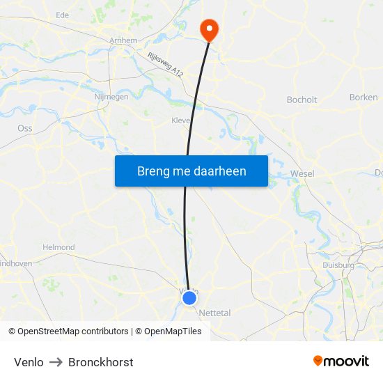 Venlo to Bronckhorst map