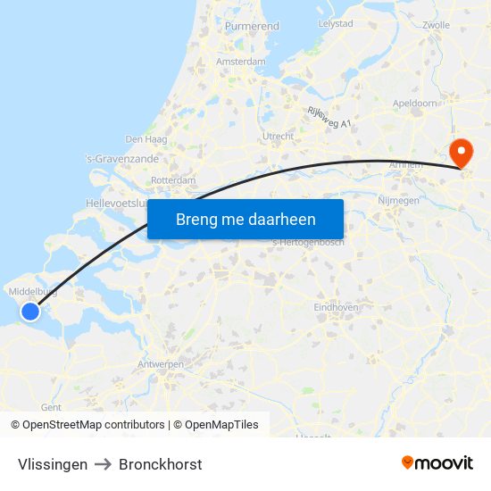 Vlissingen to Bronckhorst map