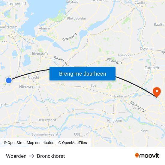 Woerden to Bronckhorst map