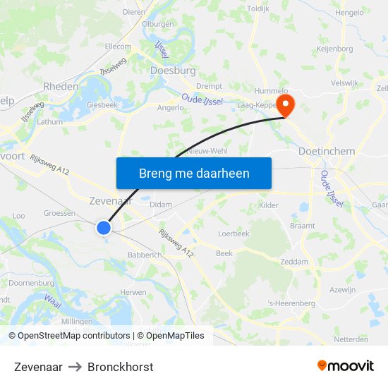 Zevenaar to Bronckhorst map