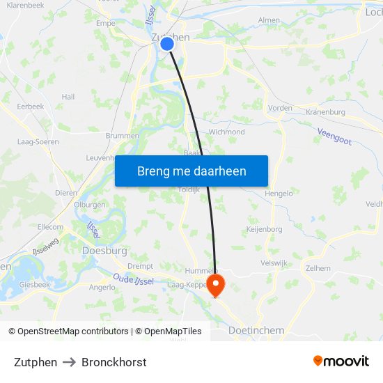 Zutphen to Bronckhorst map