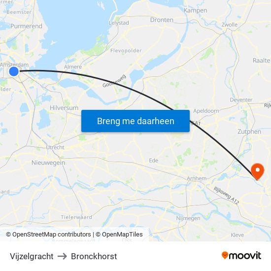 Vijzelgracht to Bronckhorst map