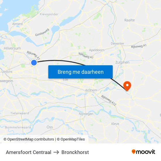 Amersfoort Centraal to Bronckhorst map