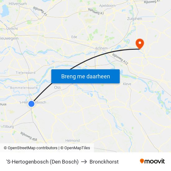 'S-Hertogenbosch (Den Bosch) to Bronckhorst map