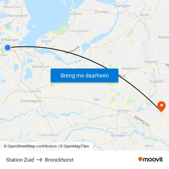 Station Zuid to Bronckhorst map