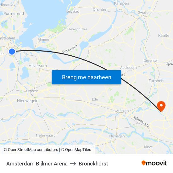 Amsterdam Bijlmer Arena to Bronckhorst map