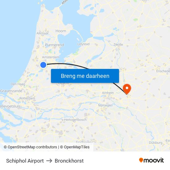 Schiphol Airport to Bronckhorst map