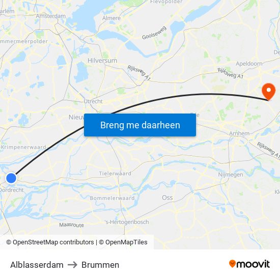 Alblasserdam to Brummen map