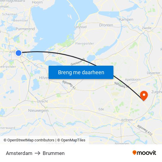 Amsterdam to Brummen map