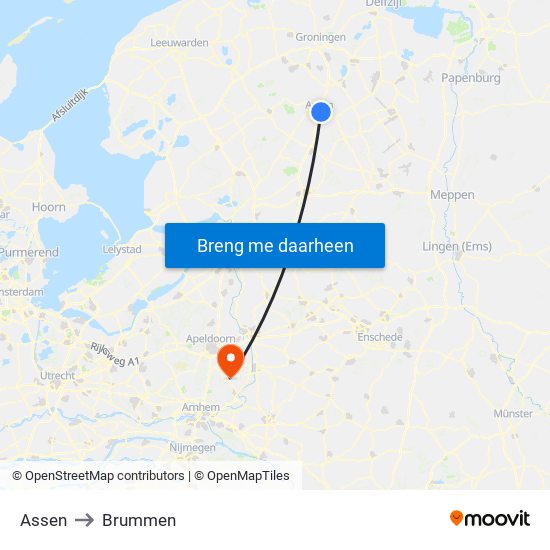 Assen to Brummen map