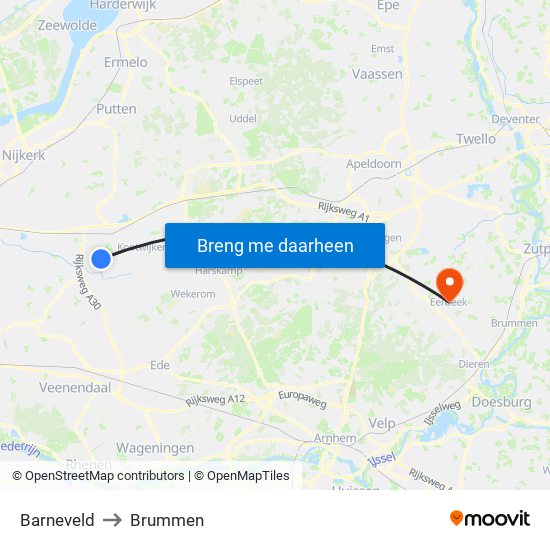 Barneveld to Brummen map