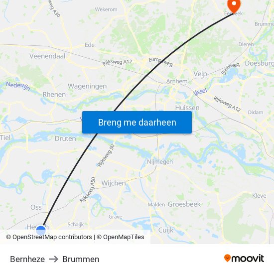 Bernheze to Brummen map