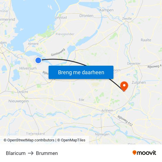 Blaricum to Brummen map