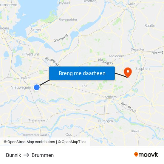 Bunnik to Brummen map