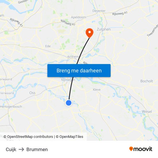 Cuijk to Brummen map