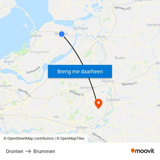 Dronten to Brummen map