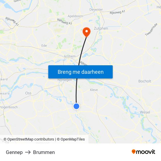 Gennep to Brummen map
