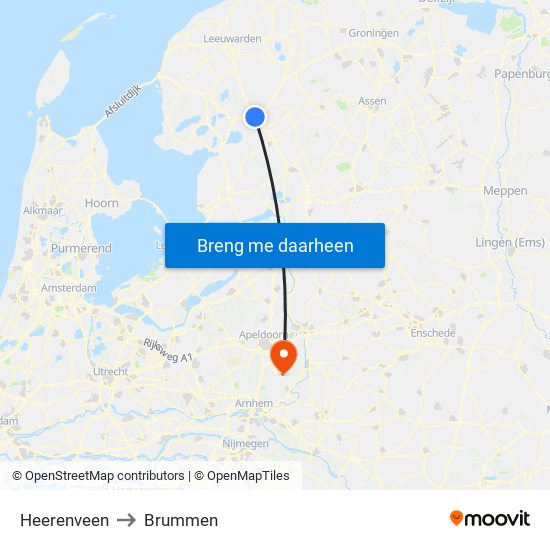 Heerenveen to Brummen map