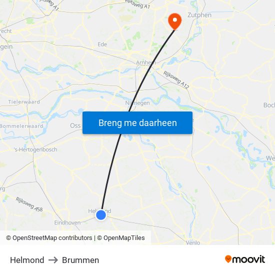 Helmond to Brummen map