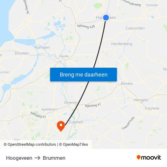Hoogeveen to Brummen map