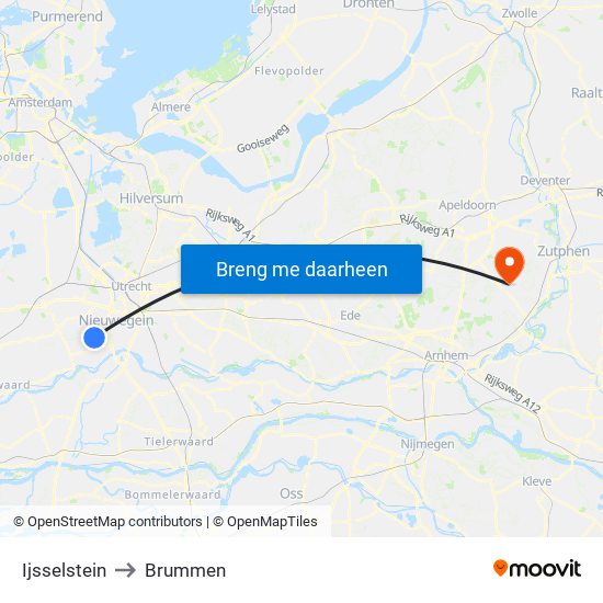 Ijsselstein to Brummen map