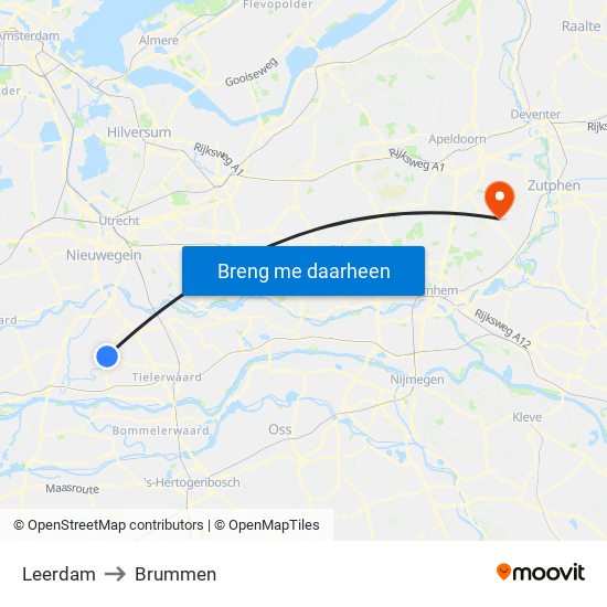 Leerdam to Brummen map