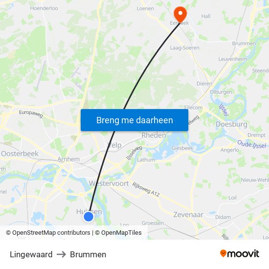 Lingewaard to Brummen map