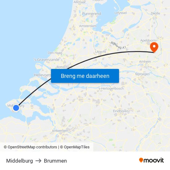 Middelburg to Brummen map