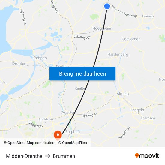 Midden-Drenthe to Brummen map