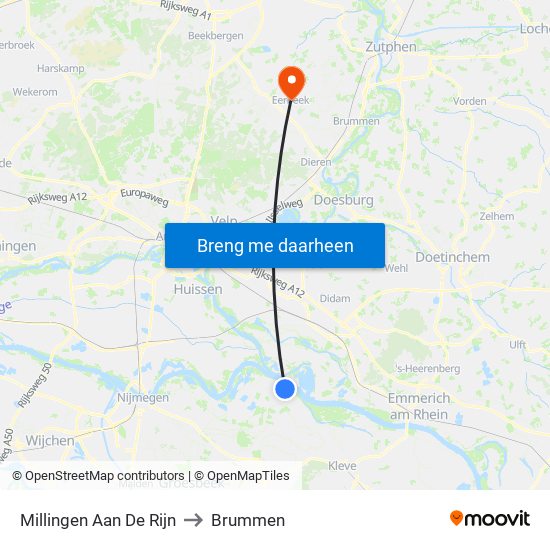 Millingen Aan De Rijn to Brummen map