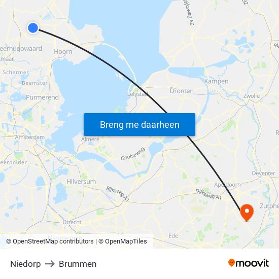 Niedorp to Brummen map