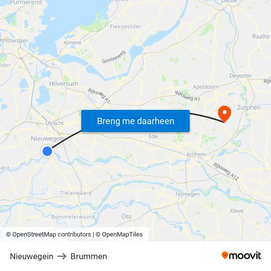 Nieuwegein to Brummen map