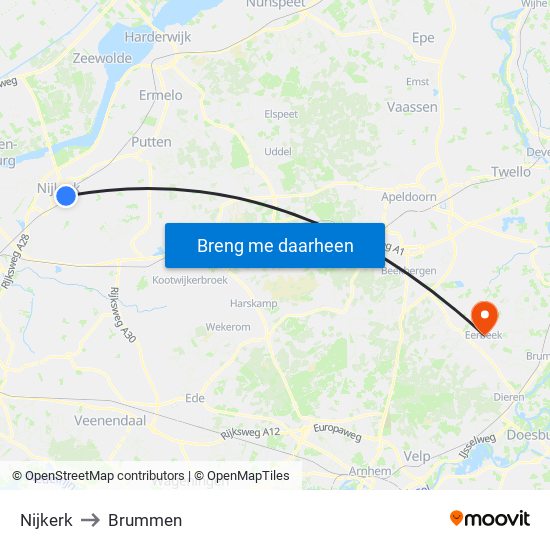 Nijkerk to Brummen map
