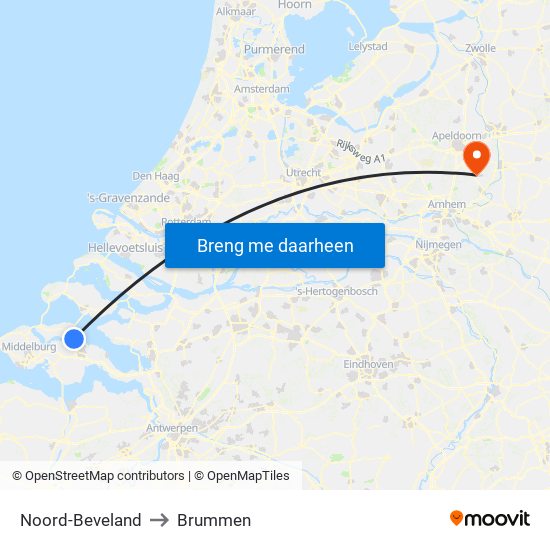 Noord-Beveland to Brummen map