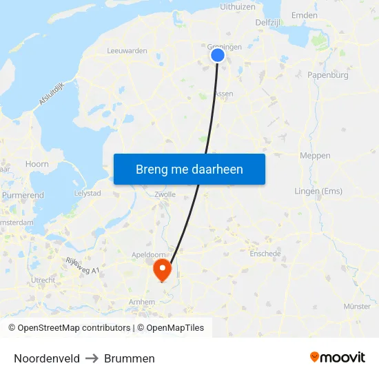 Noordenveld to Brummen map